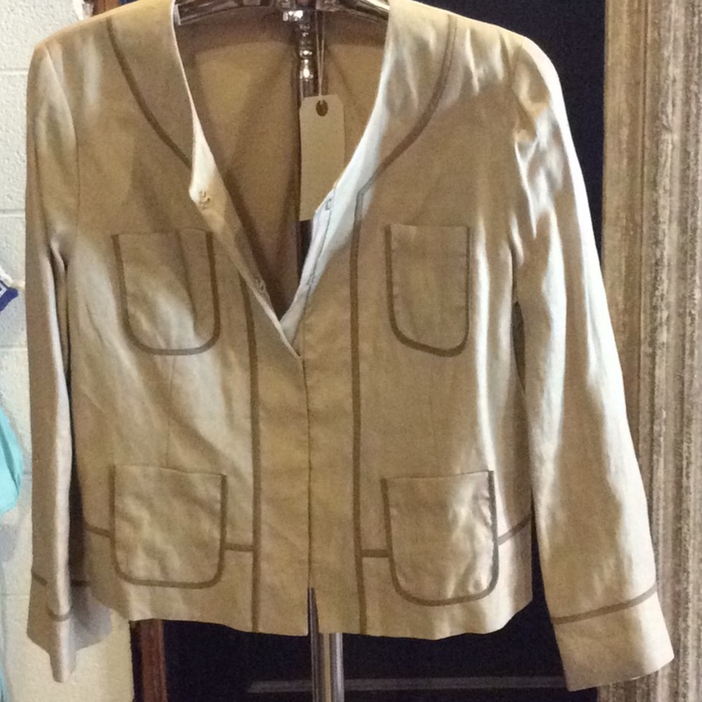 J Crew Tan Blazer with Dark Accent & 4 pockets
